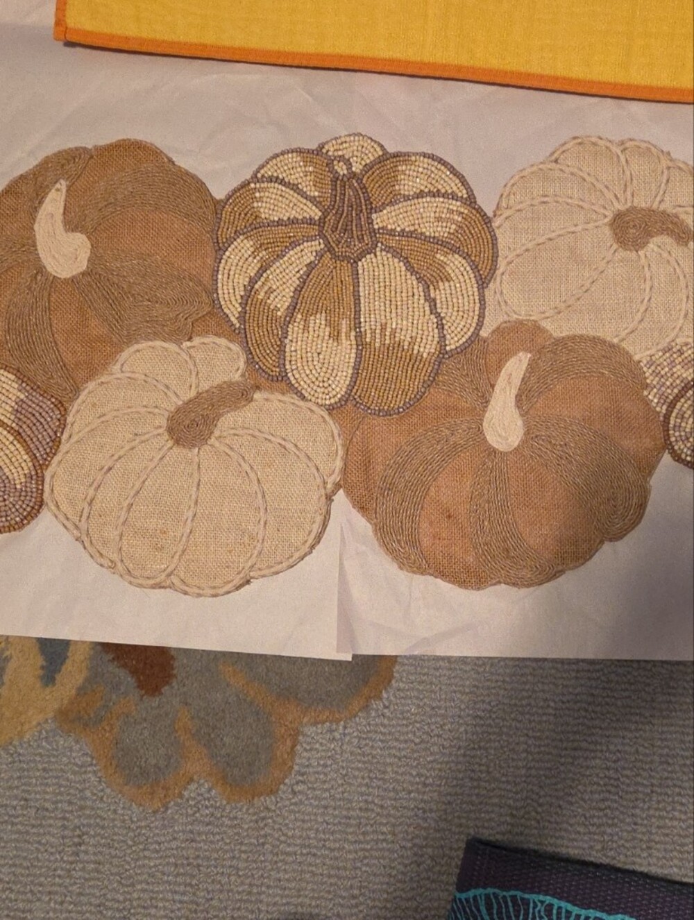 Pier 1 Beaded and Burlap Pumpkin Table Runner in Cream and Brown